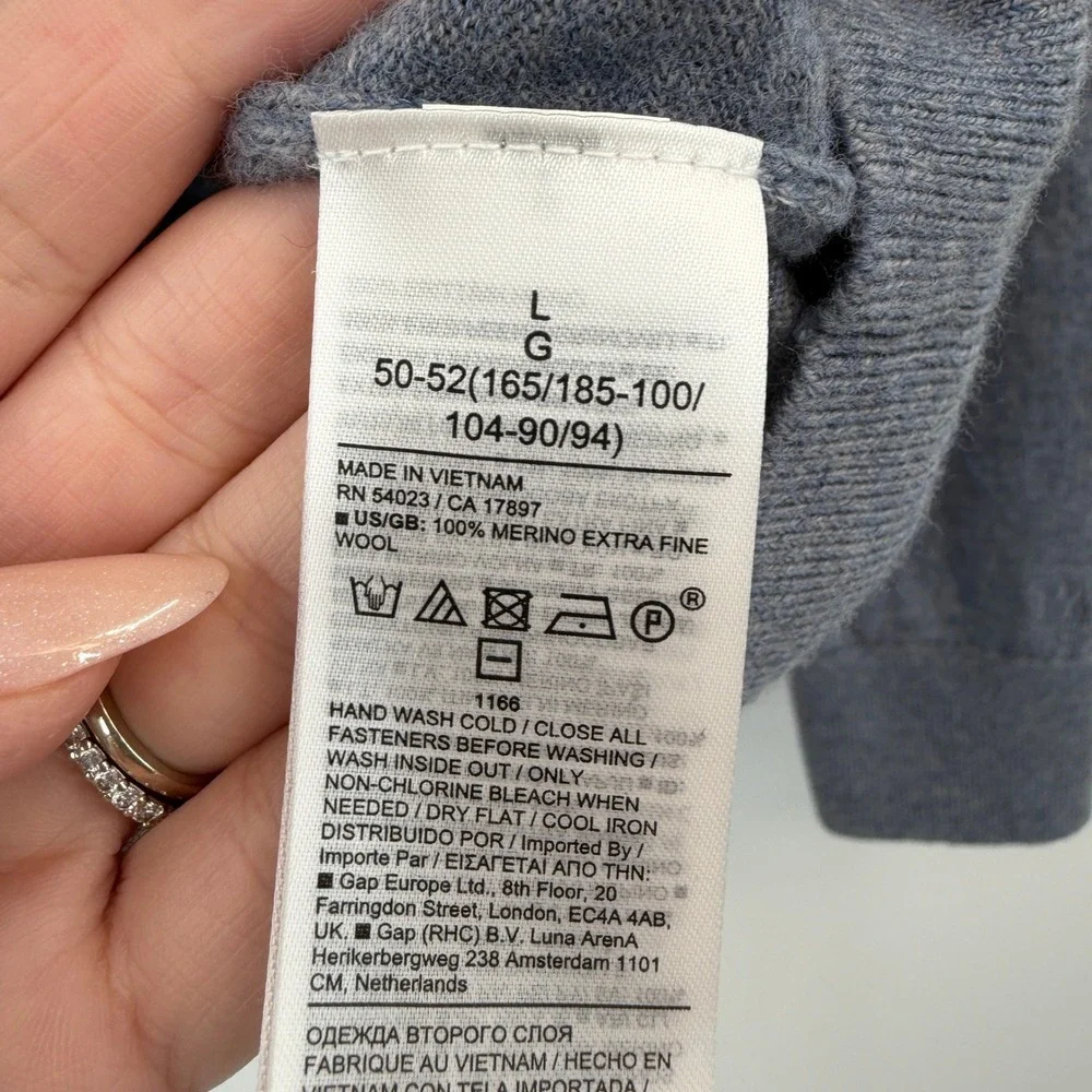 Banana Republic Italian Merino Wool Quarter Zip Sweater Mens Large Blue Gray